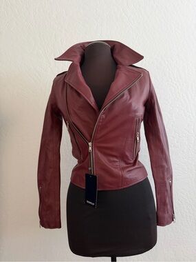 Santo by Paolo De Santo  burgundy Lambskin Leather Moto Jacket (XS)
